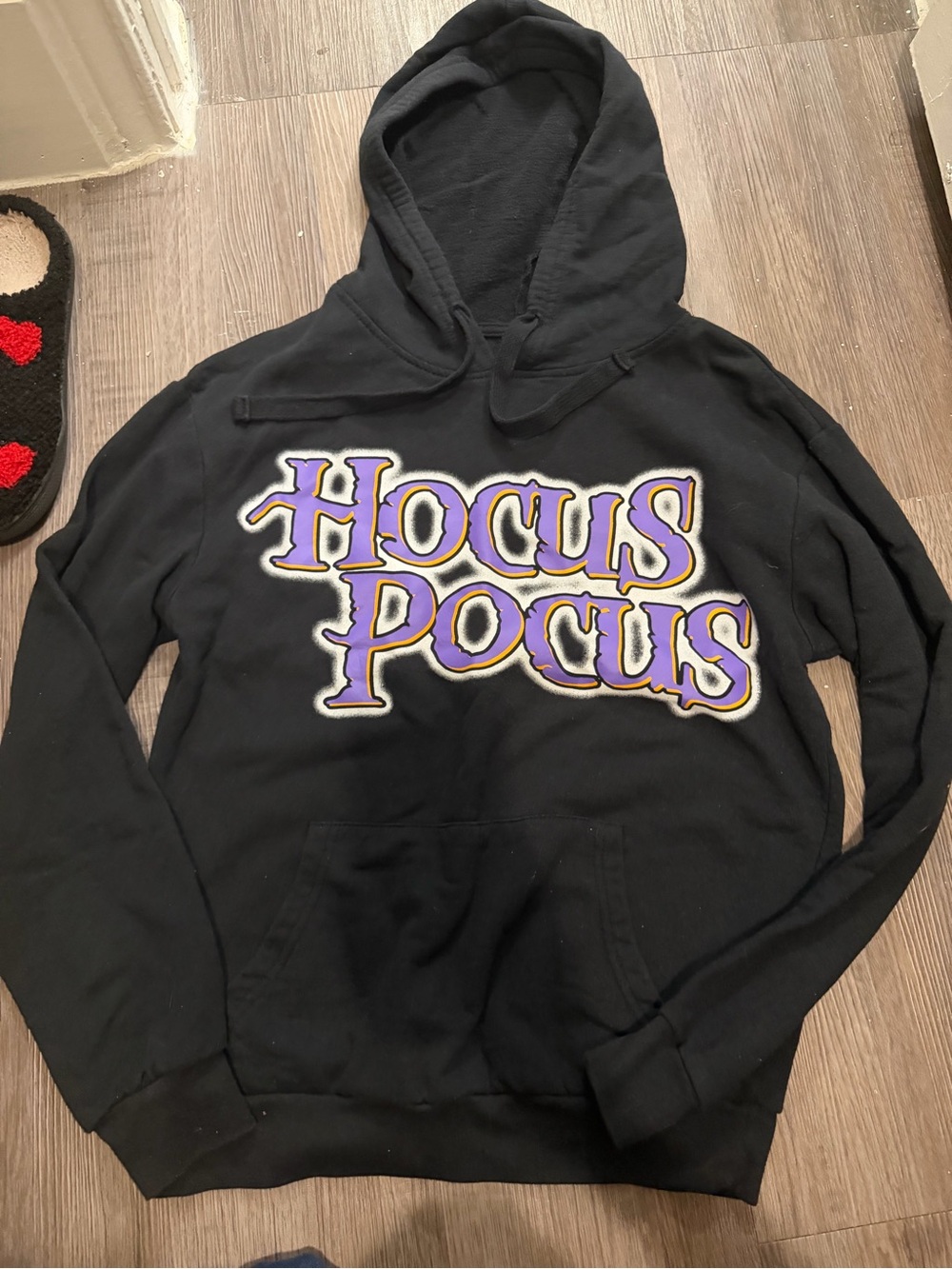 Black “Hocus Pocus” Graphic Hoodie - Purple & Gold- size small